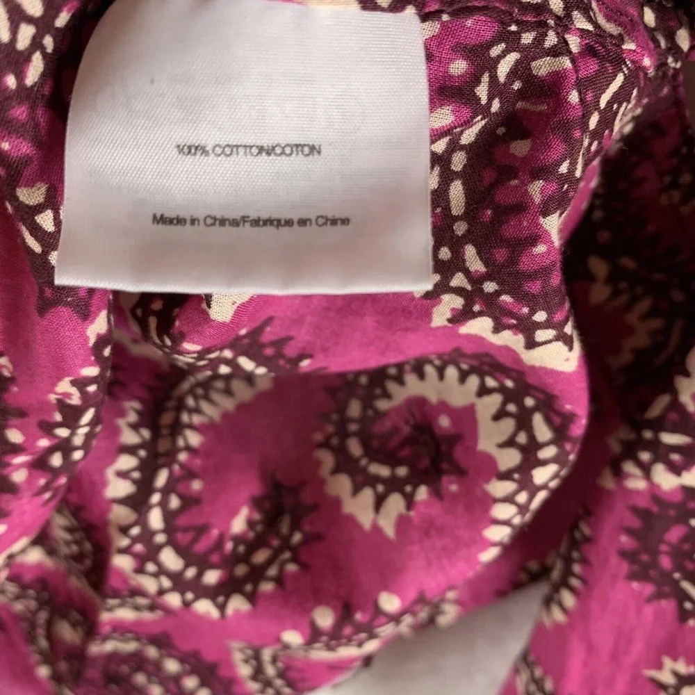 Tory Burch Blouse Women's Size 4 Magenta Cotton Paisley V-Neck Long Sleeve 6570‎